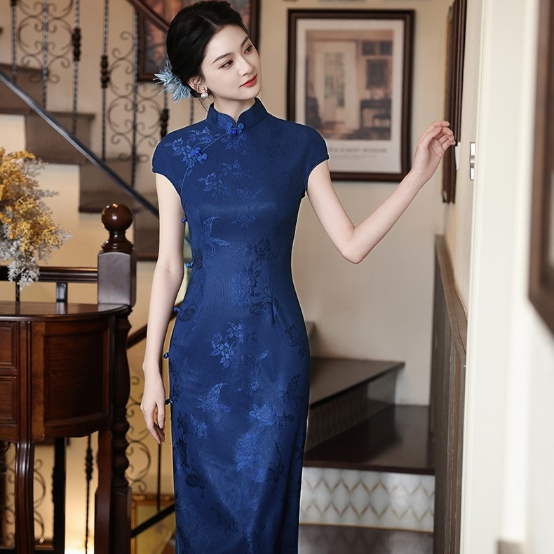 7363 blue cheongsam modern qipao dress