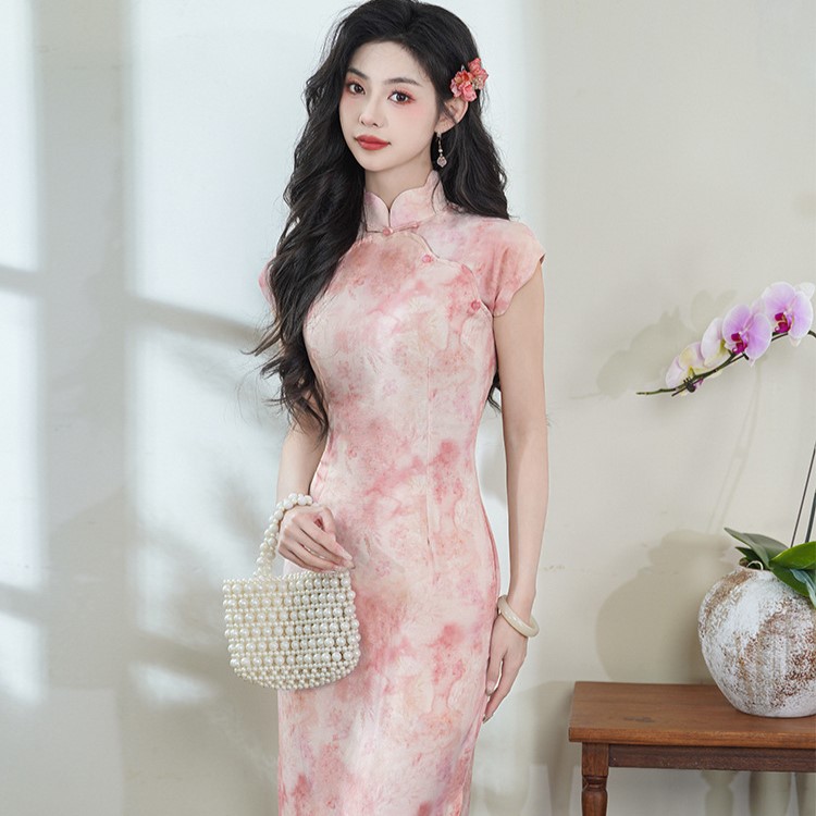 1058 New Arrival Pink Printing Cheongsam/Qipao